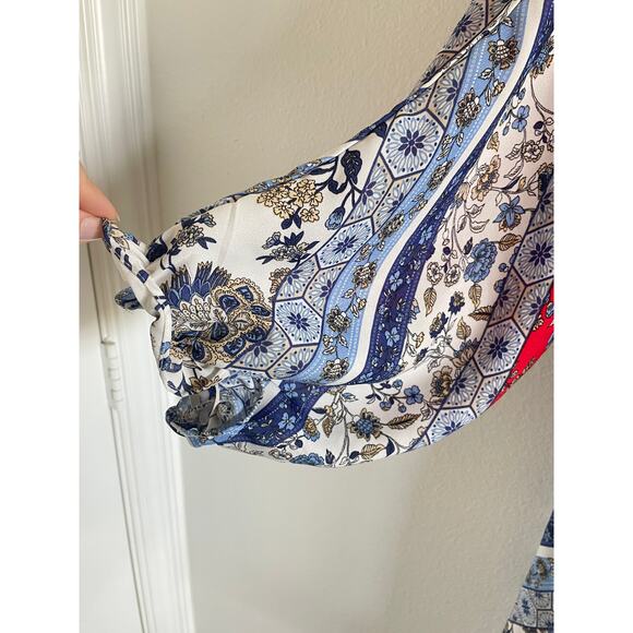 Umgee Floral Paisley Bandana Red Blue Dress Medium - Picture 6 of 7